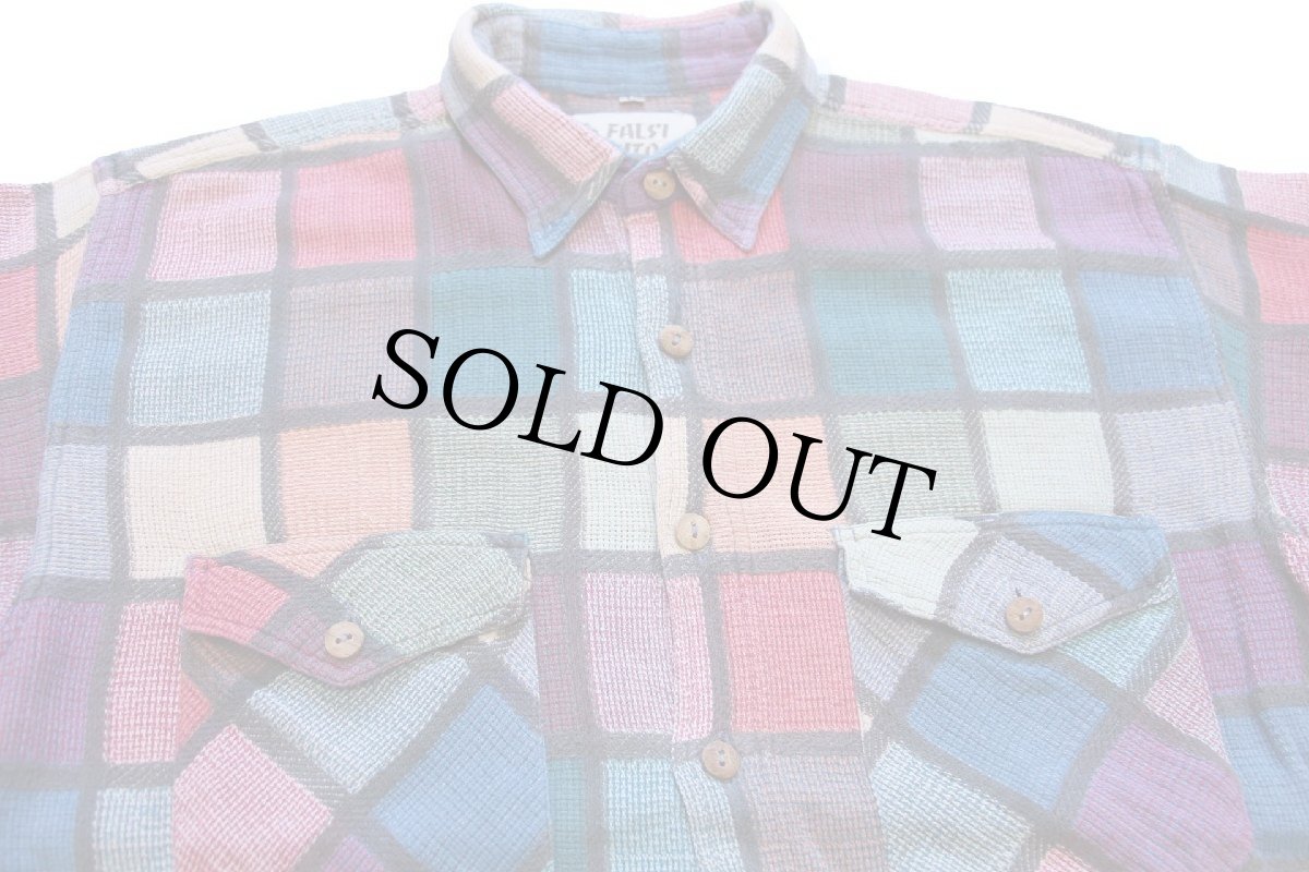 画像3: 80s FALSI D'AUTORE クレイジーカラー チェック コットン フランネルシャツ L (3)