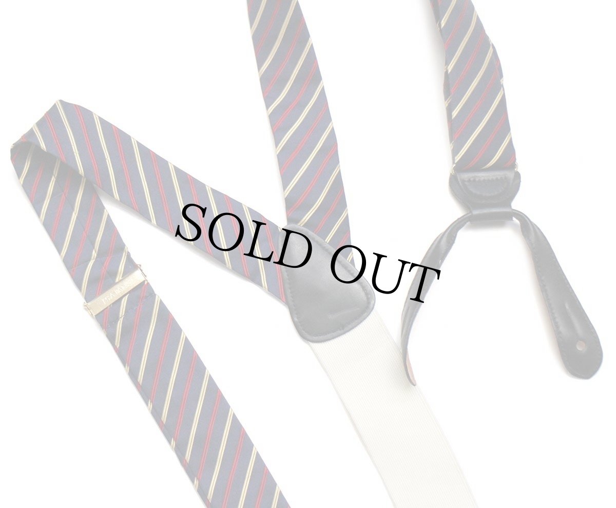 画像1: 英国製 JoS.A.BANK レジメンタルストライプ ボタンタブ式 サスペンダー★90 (1)