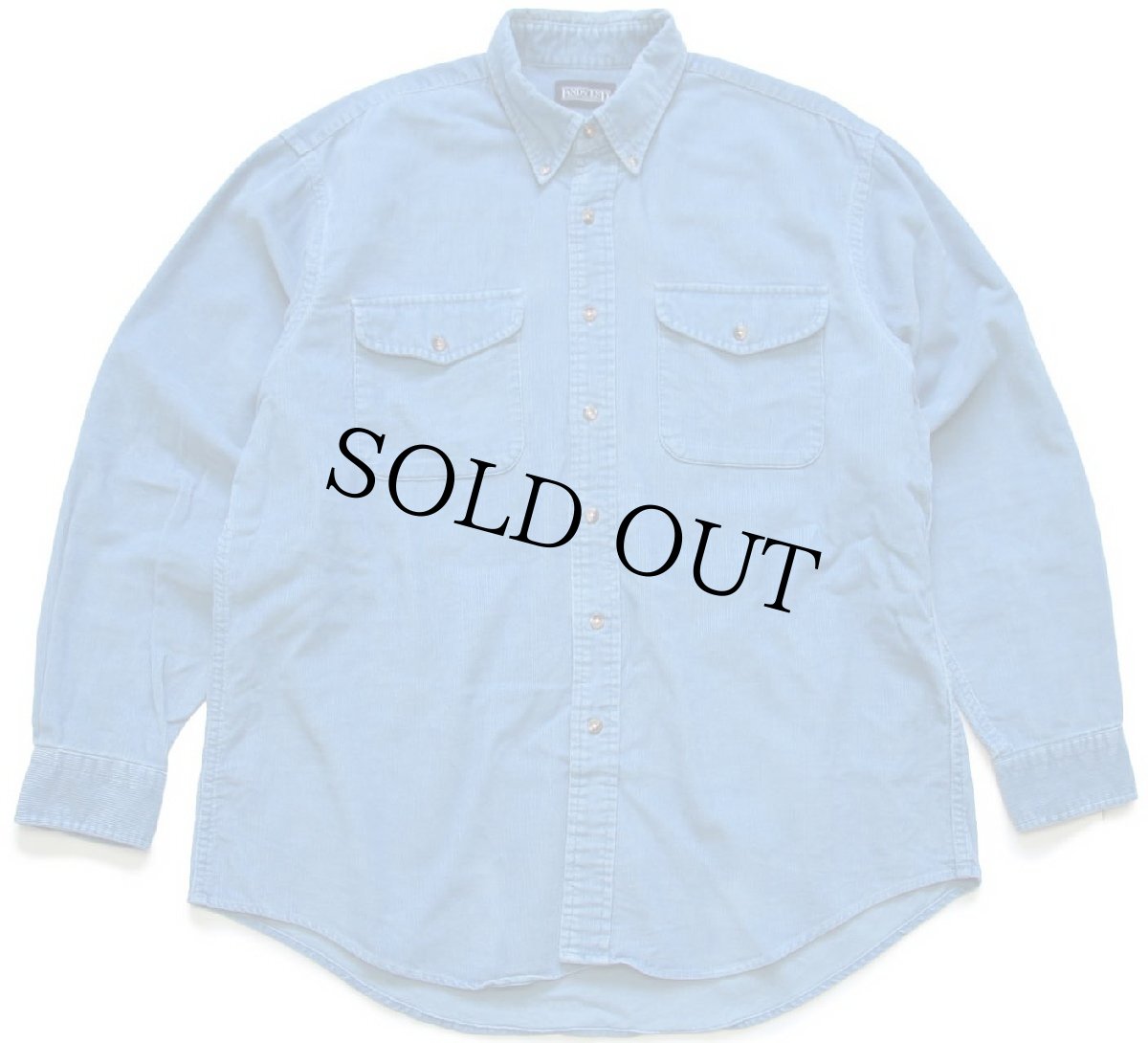 画像1: 90s USA製 LANDS'ENDランズエンド ボタンダウン コットン コーデュロイシャツ 薄青 L (1)