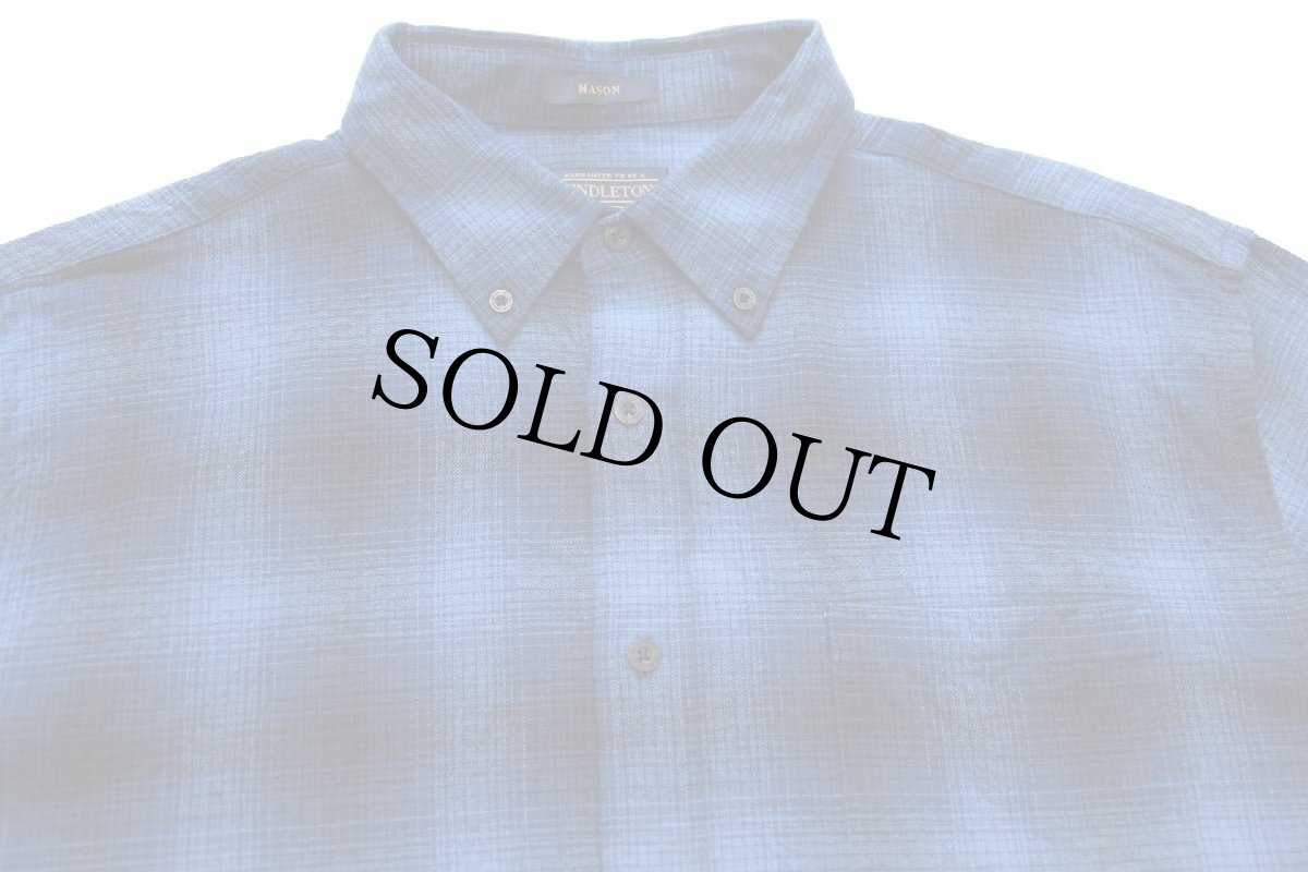 画像3: PENDLETONペンドルトン MASON オンブレチェック ボタンダウン コットン ライト フランネルシャツ 青×黒 XL (3)