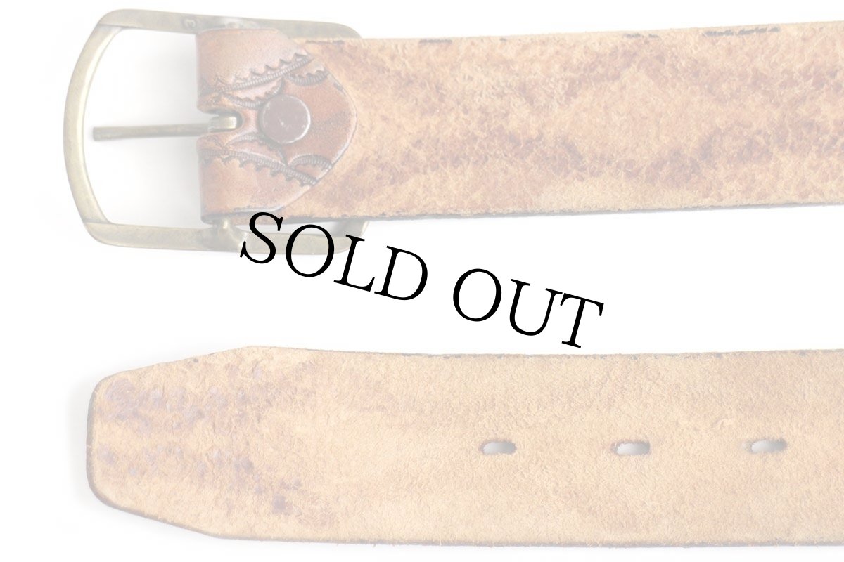 画像3: 80s USA製 UNKNOWN カービング フルグレイン カウハイド レザーベルト 茶 38/95 (3)