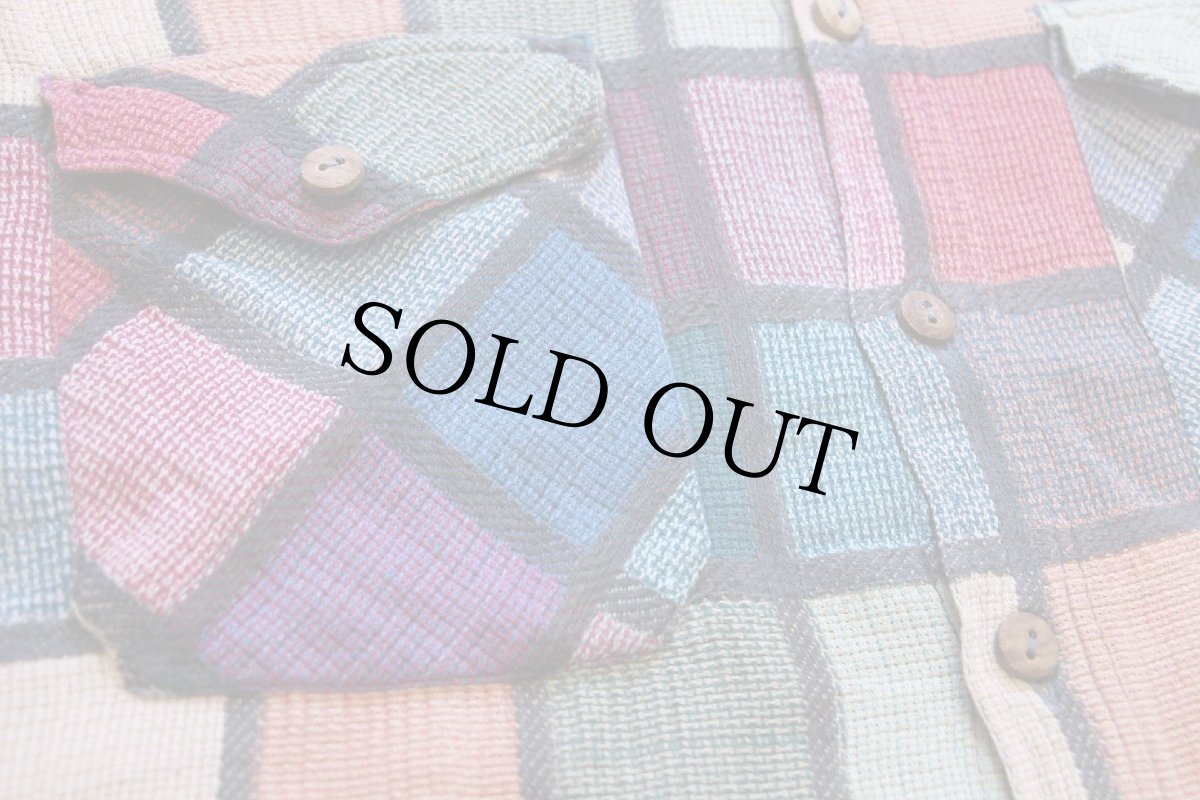 画像5: 80s FALSI D'AUTORE クレイジーカラー チェック コットン フランネルシャツ L (5)