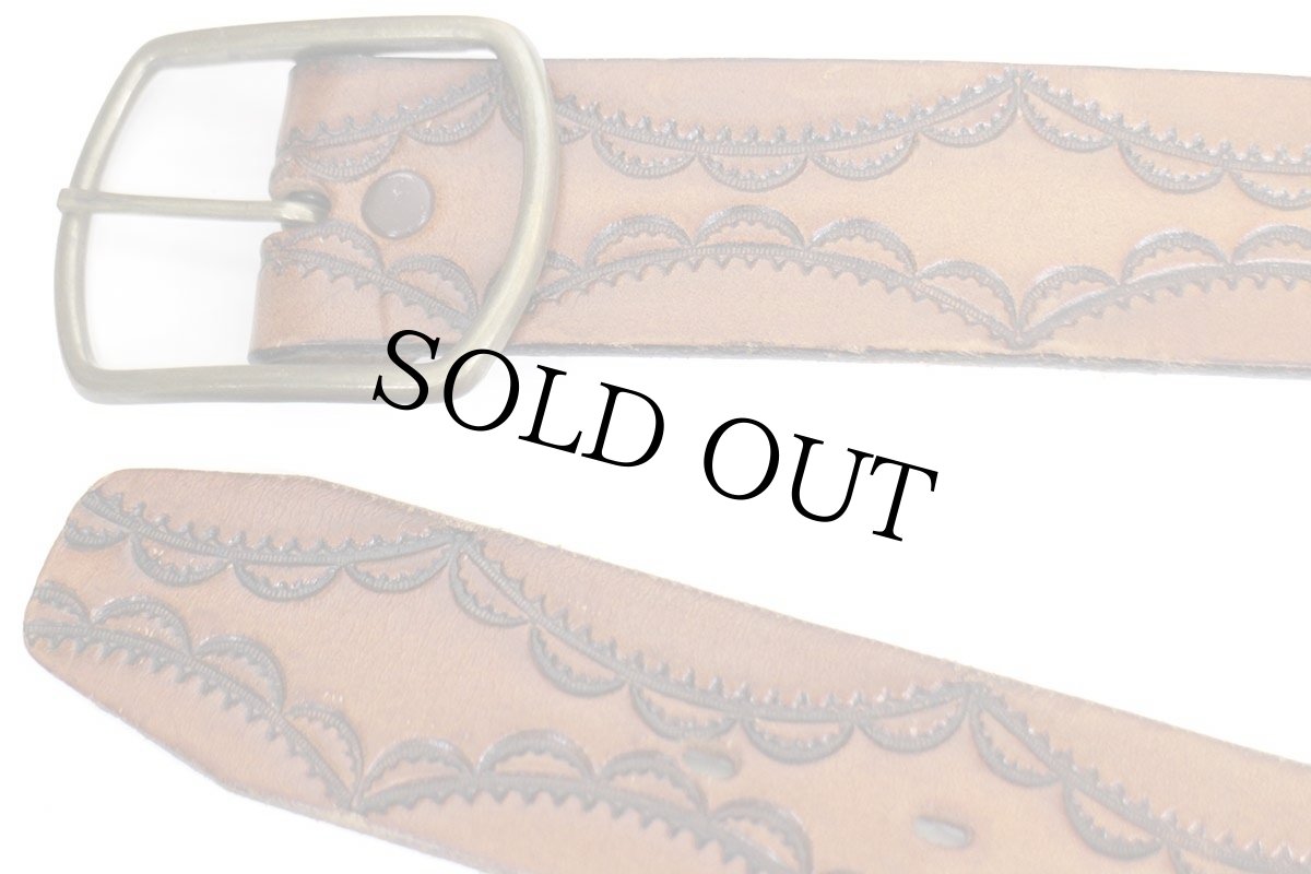 画像2: 80s USA製 UNKNOWN カービング フルグレイン カウハイド レザーベルト 茶 38/95 (2)