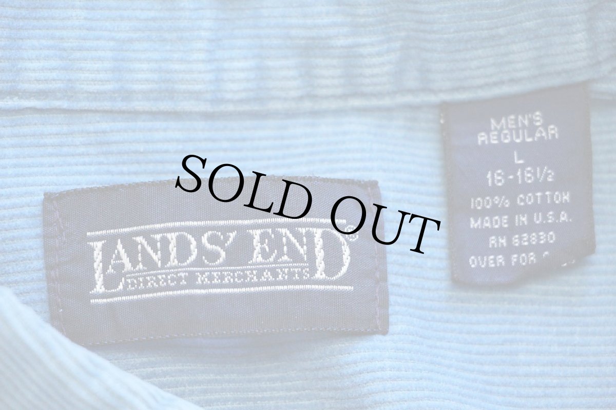 画像4: 90s USA製 LANDS'ENDランズエンド ボタンダウン コットン コーデュロイシャツ 薄青 L (4)