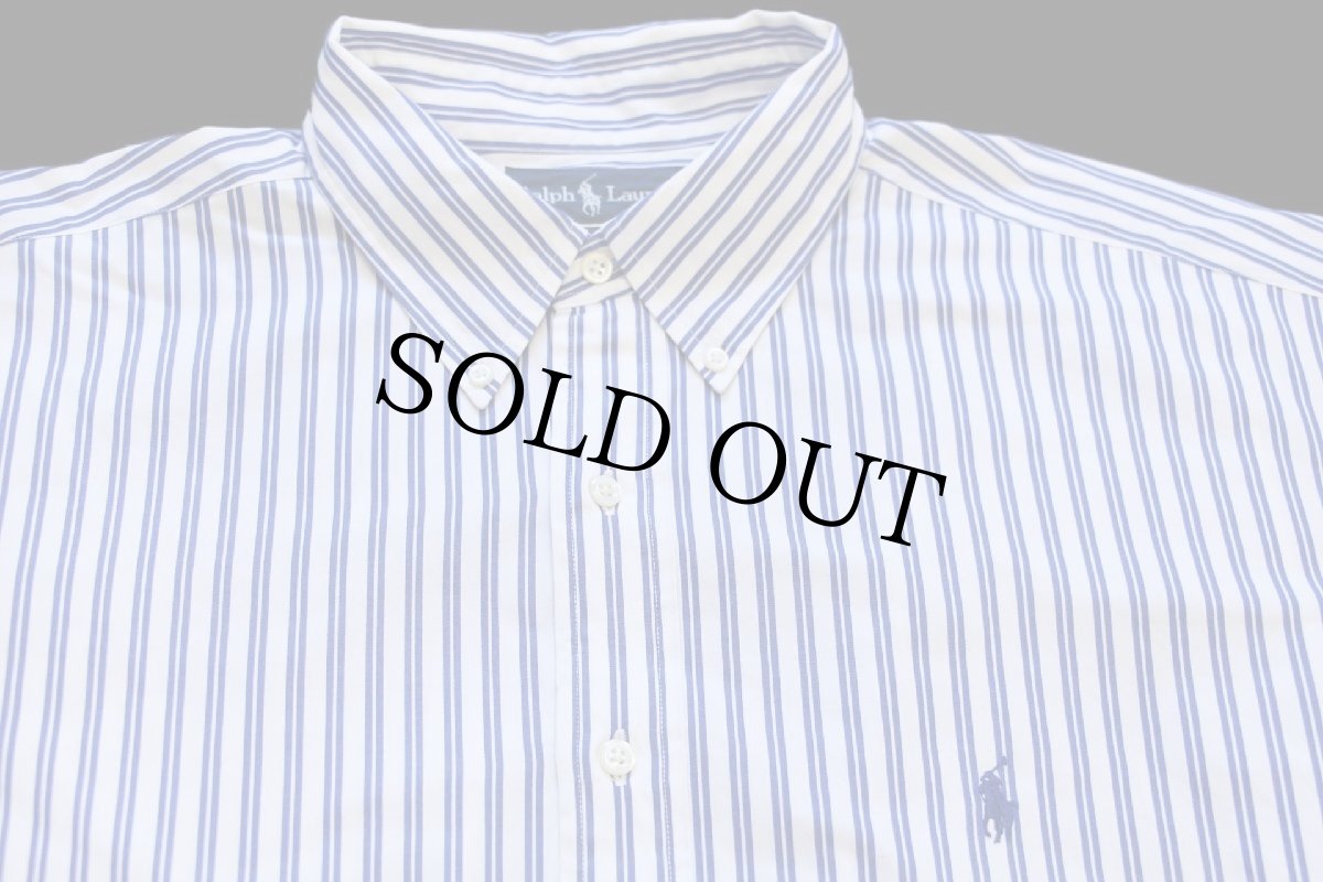 画像3: 90s ラルフローレン CLASSIC FIT ストライプ ボタンダウン コットンシャツ 白×青 17.5 (3)