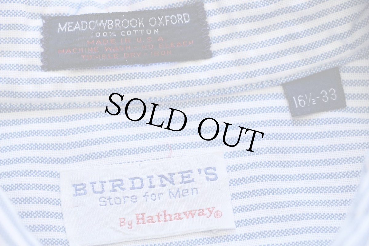 画像4: 80s USA製 BURDINE'S By Hathaway ストライプ ボタンダウン オックスフォード コットンシャツ サックス×白 16.5 (4)