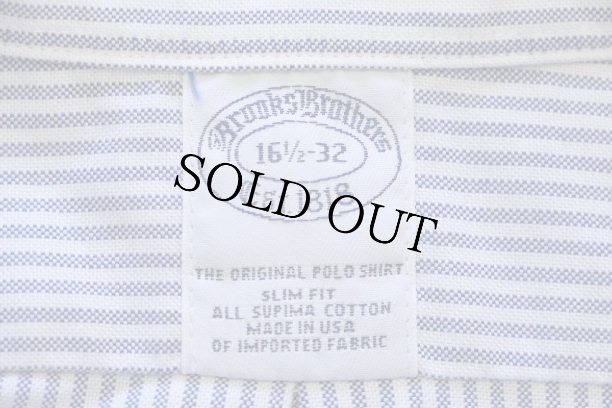 画像4: 90s USA製 Brooks Brothersブルックスブラザーズ ストライプ ボタンダウン オックスフォード スーピマ コットンシャツ サックス×白 16.5 (4)