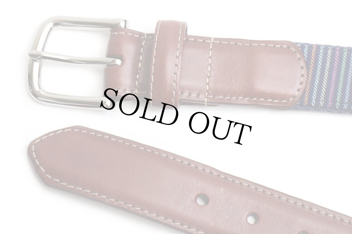 画像2: USA製 Donald Ross 織り柄 マルチストライプ レザー×コットン ベルト ネイビー 34 (2)