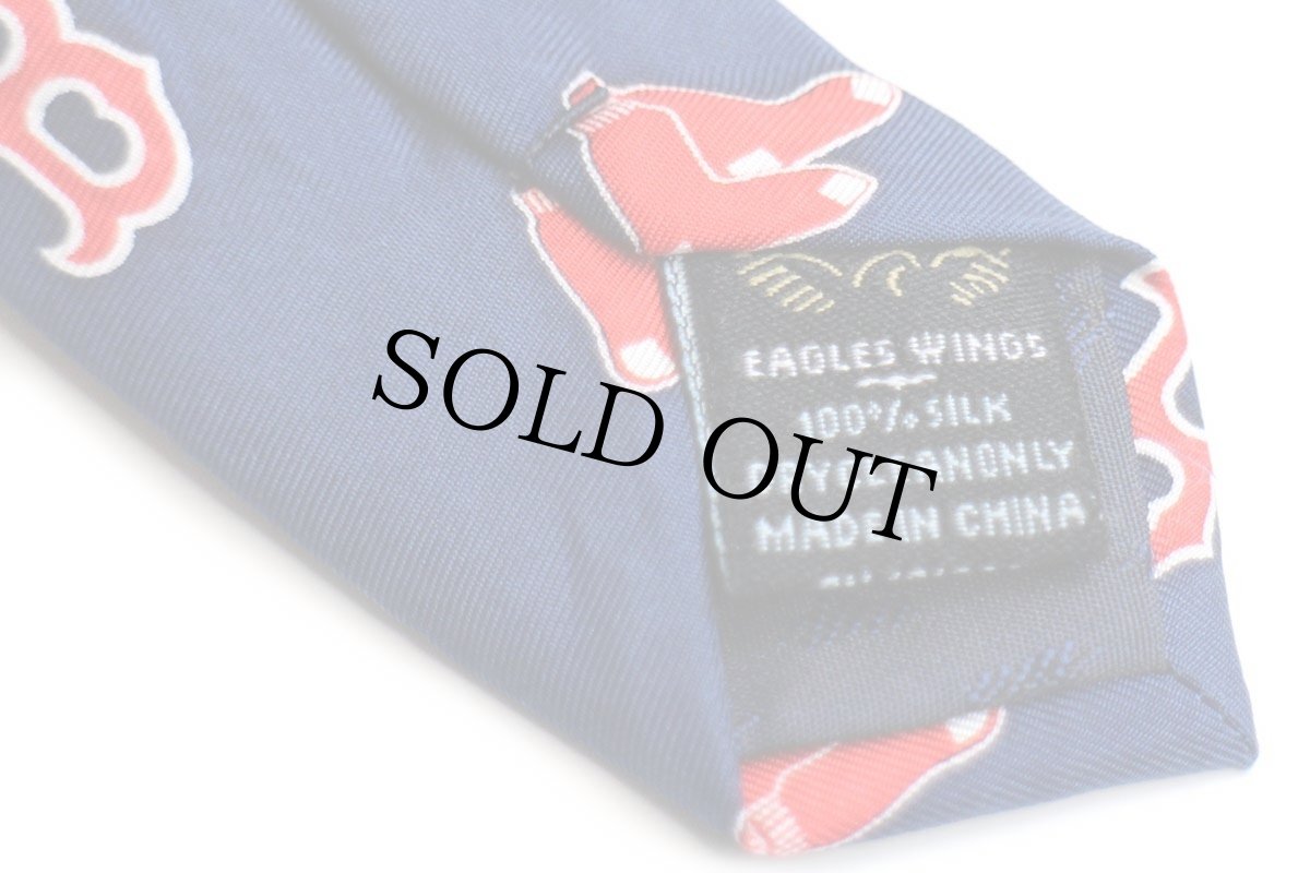 画像4: 00s MLB BOSTON RED SOX 07 WORLD SERIES CAMPIONS ロゴ 総柄 シルク ネクタイ ネイビー (4)