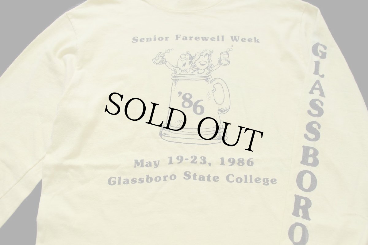 画像3: 80s USA製 Hanes Senior Farewell Week Glassboro State College 胸&袖プリント コットン 長袖Tシャツ 薄黄 L (3)