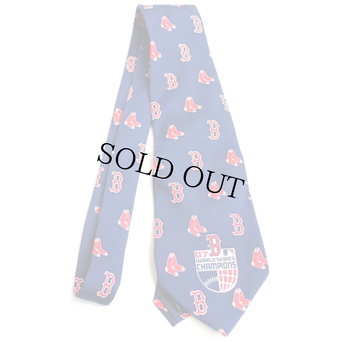 画像2: 00s MLB BOSTON RED SOX 07 WORLD SERIES CAMPIONS ロゴ 総柄 シルク ネクタイ ネイビー (2)