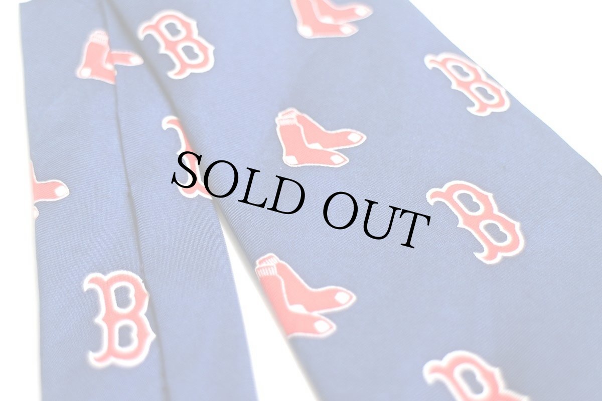 画像7: 00s MLB BOSTON RED SOX 07 WORLD SERIES CAMPIONS ロゴ 総柄 シルク ネクタイ ネイビー (7)