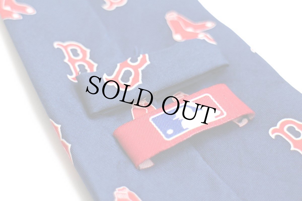 画像3: 00s MLB BOSTON RED SOX 07 WORLD SERIES CAMPIONS ロゴ 総柄 シルク ネクタイ ネイビー (3)