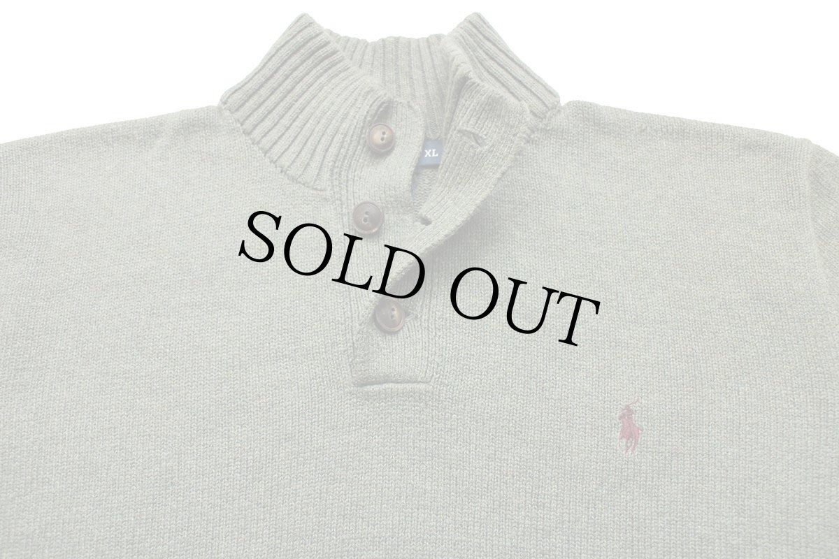 画像3: 00s ポロ ラルフローレン ワンポイント ハイネック ヘンリーネック コットンニット セーター 杢グリーン XL (3)