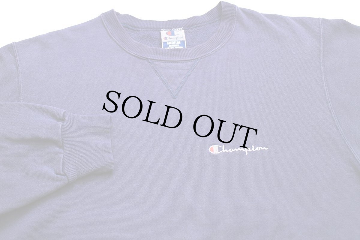 画像3: 90s メキシコ製 Championチャンピオン ワンポイント スクリプト ロゴ刺繍 前V スウェット ナス紺 M (3)