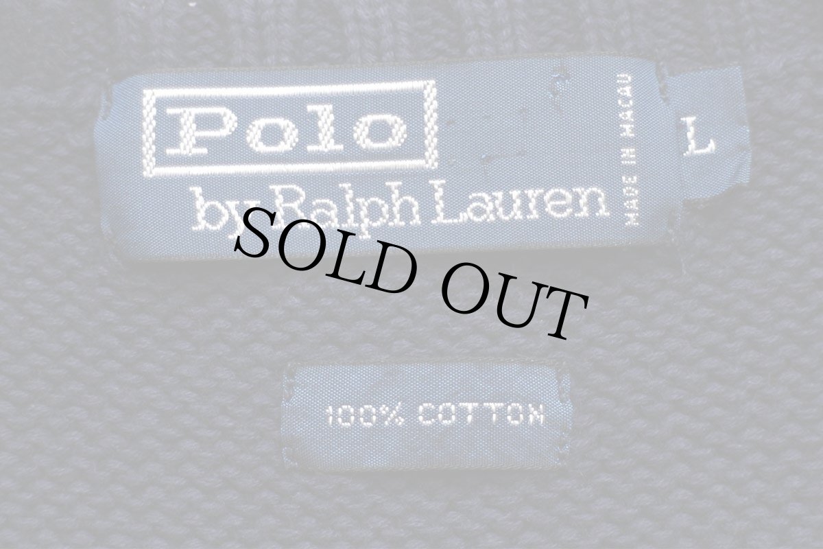 画像4: 90s ポロ ラルフローレン ワンポイント Vネック コットンニット ベスト セーター 紺 L (4)