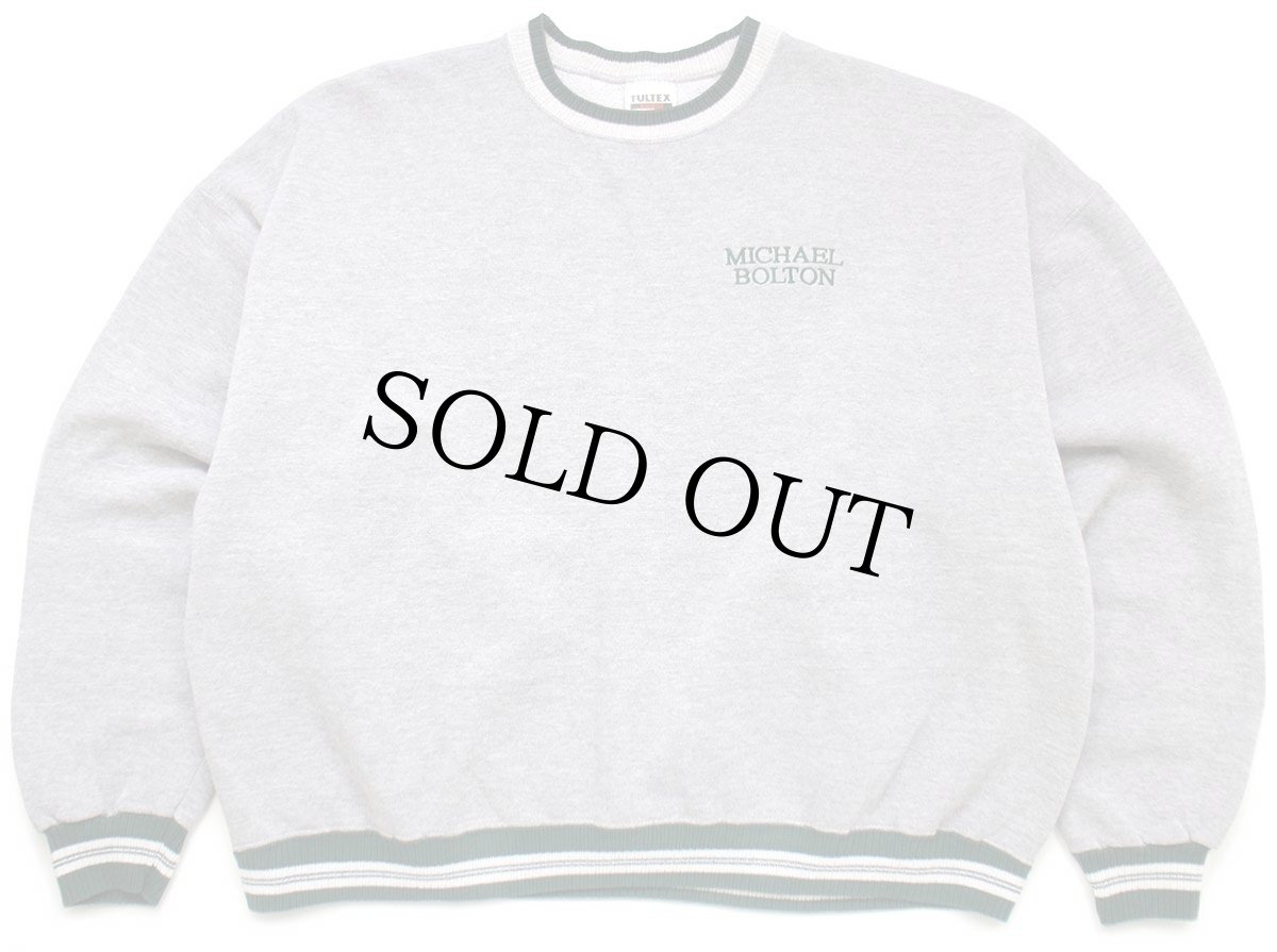 画像1: 90s USA製 MICHAEL BOLTON 刺繍 リブライン スウェット 杢グレー XL (1)