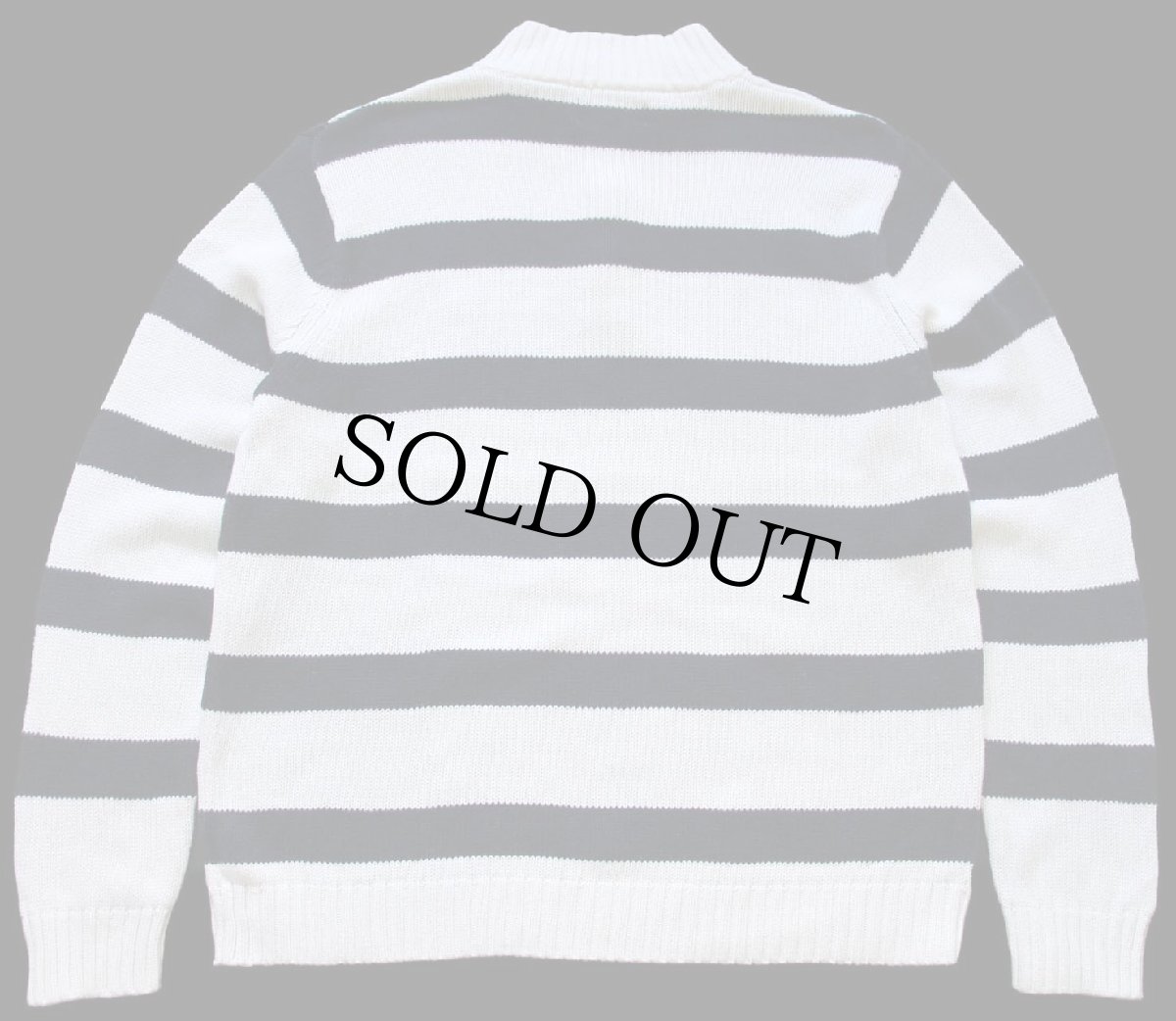 画像2: CHAPS 太ボーダー ハイネック ハーフジップ コットンニット セーター 白×紺 L (2)