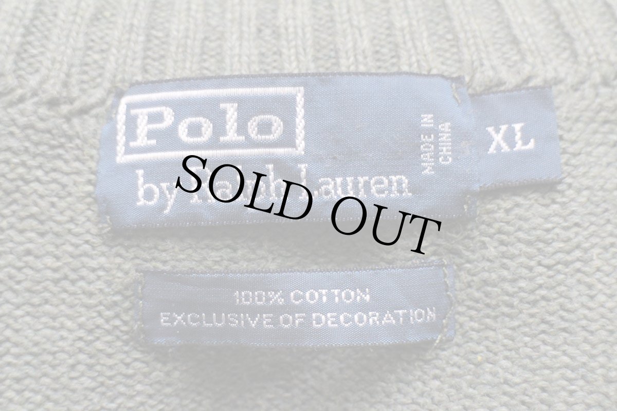 画像4: 00s ポロ ラルフローレン ワンポイント ハイネック ヘンリーネック コットンニット セーター 杢グリーン XL (4)