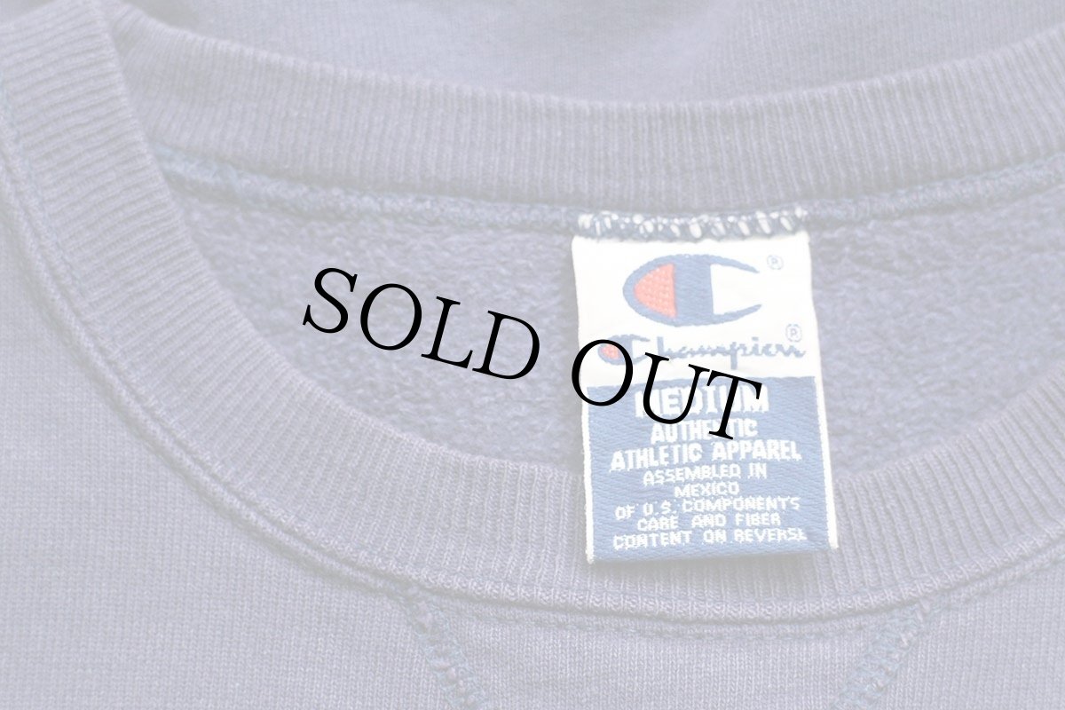 画像4: 90s メキシコ製 Championチャンピオン ワンポイント スクリプト ロゴ刺繍 前V スウェット ナス紺 M (4)