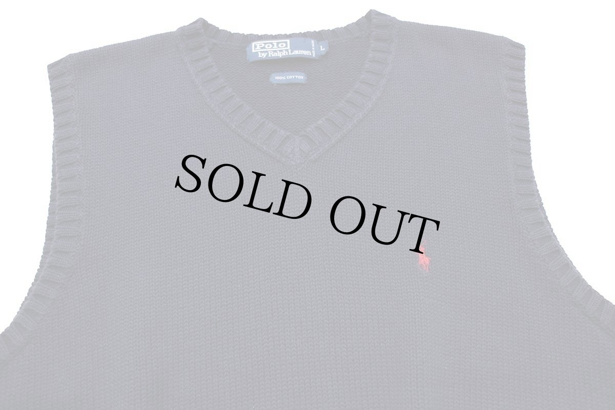 画像3: 90s ポロ ラルフローレン ワンポイント Vネック コットンニット ベスト セーター 紺 L (3)