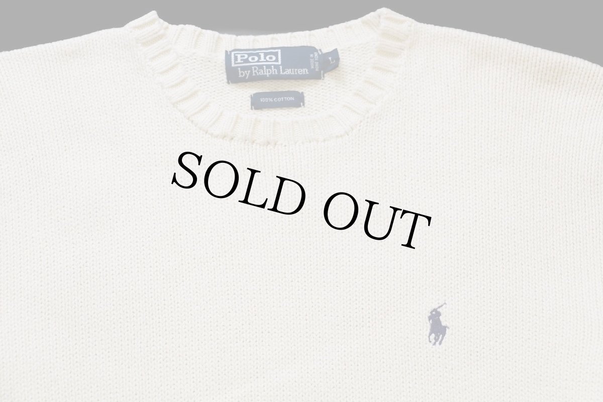 画像3: 90s ポロ ラルフローレン ワンポイント コットンニット セーター アイボリー L (3)
