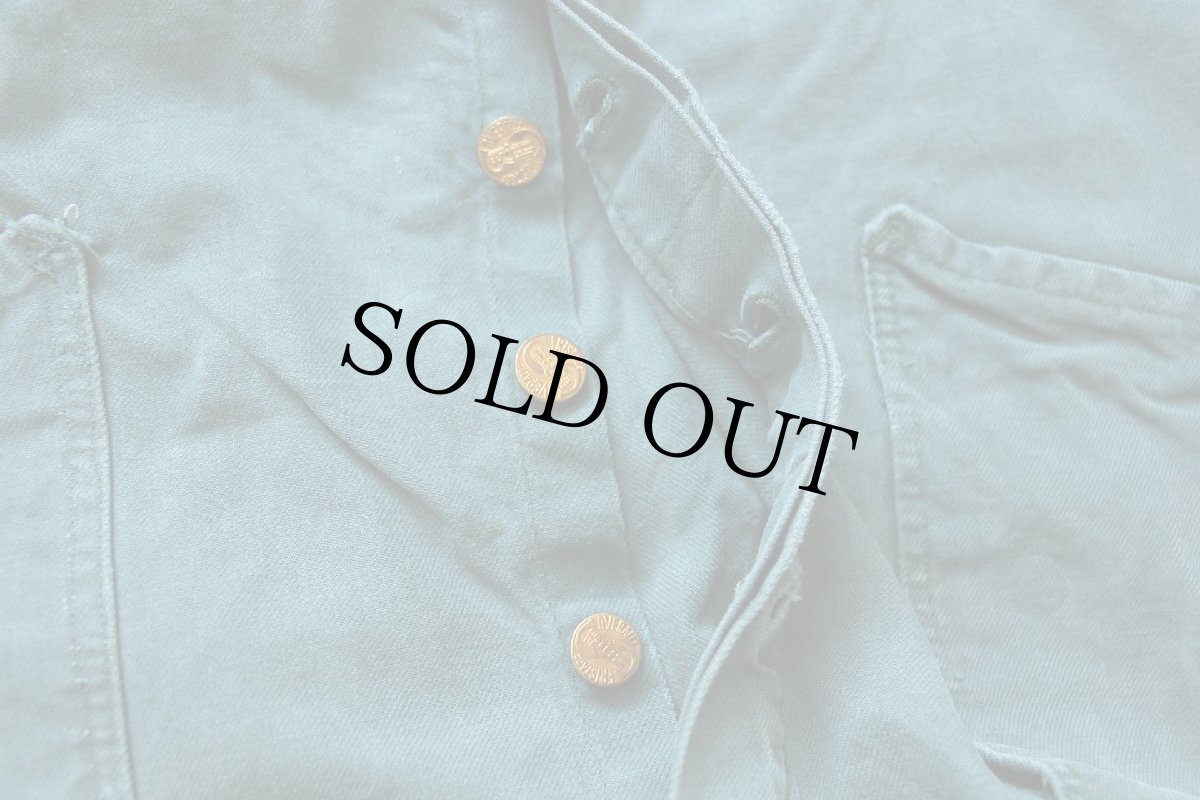 画像7: 70s スウェーデン製 FRISTADS ユーロ ワーク コットン オーバーオール ボロ 薄緑 52 (7)