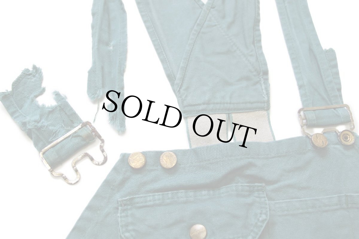 画像10: 70s スウェーデン製 FRISTADS ユーロ ワーク コットン オーバーオール ボロ 薄緑 52 (10)