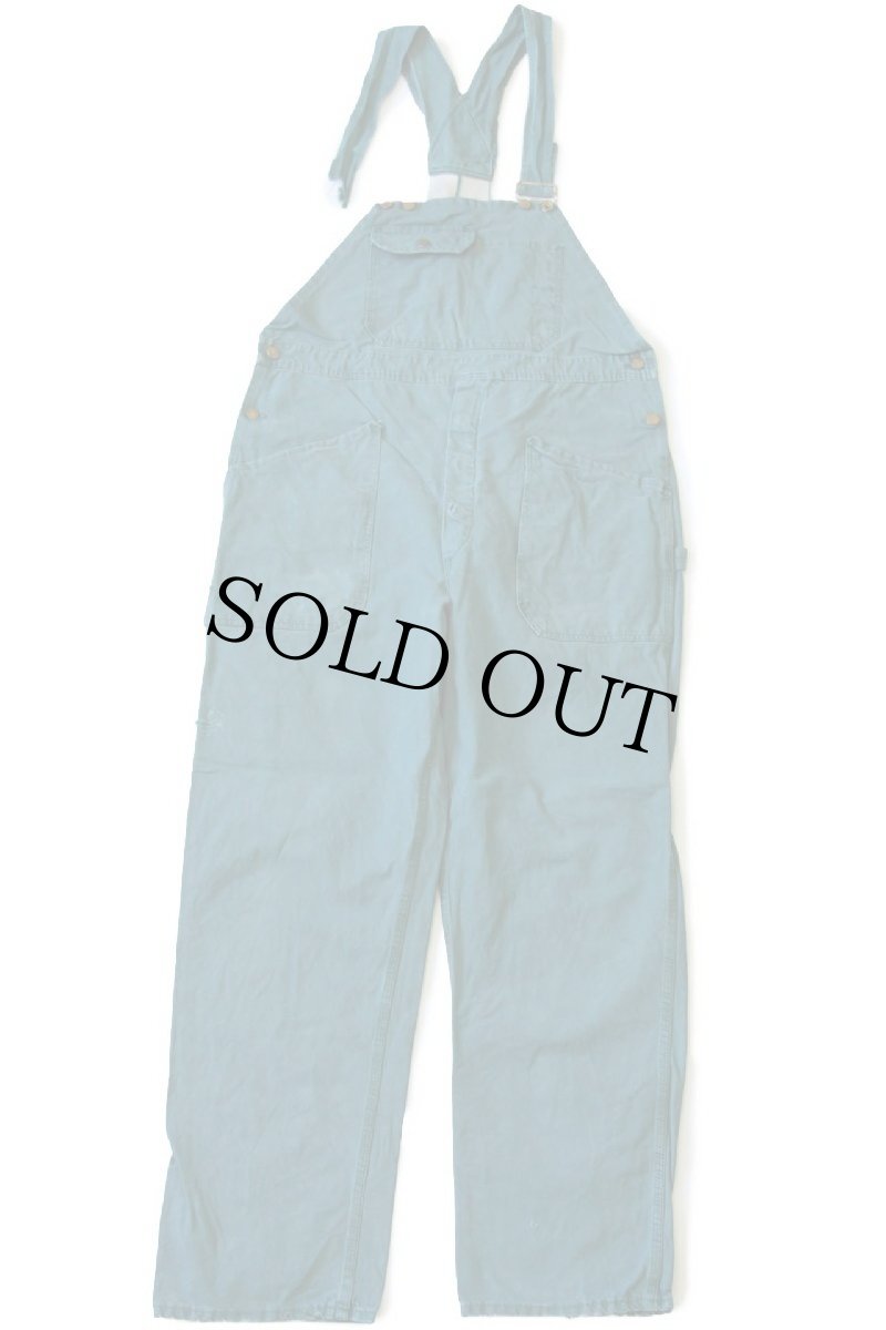 画像2: 70s スウェーデン製 FRISTADS ユーロ ワーク コットン オーバーオール ボロ 薄緑 52 (2)