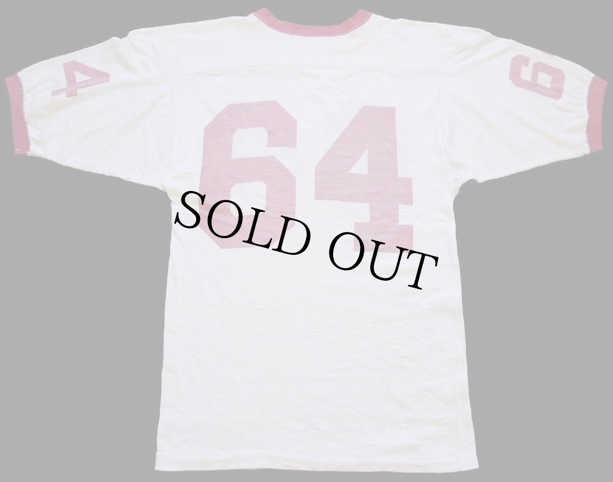 画像2: 60s CHAMPIONチャンピオン タタキタグ 64 ナンバリング 両面 オール染み込みプリント コットン×ナイロン フットボールTシャツ 40 (2)