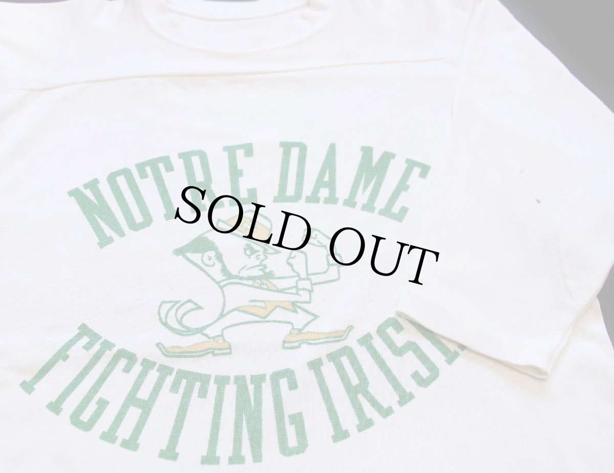 画像3: 70s USA製 CHAMPIONチャンピオン NOTRE DAME FIGHTING IRISH 染み込みプリント コットン×ナイロン フットボールTシャツ アイボリー M (3)