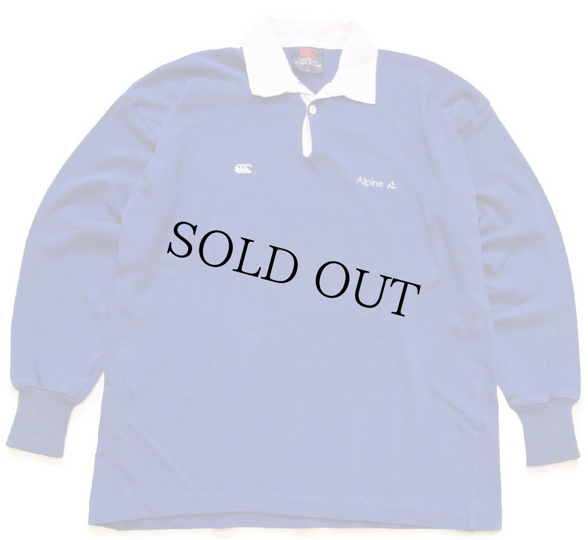 画像1: 90s ニュージーランド製 CANTERBURYカンタベリー Alpine 刺繍 ラガーシャツ 青 L (1)