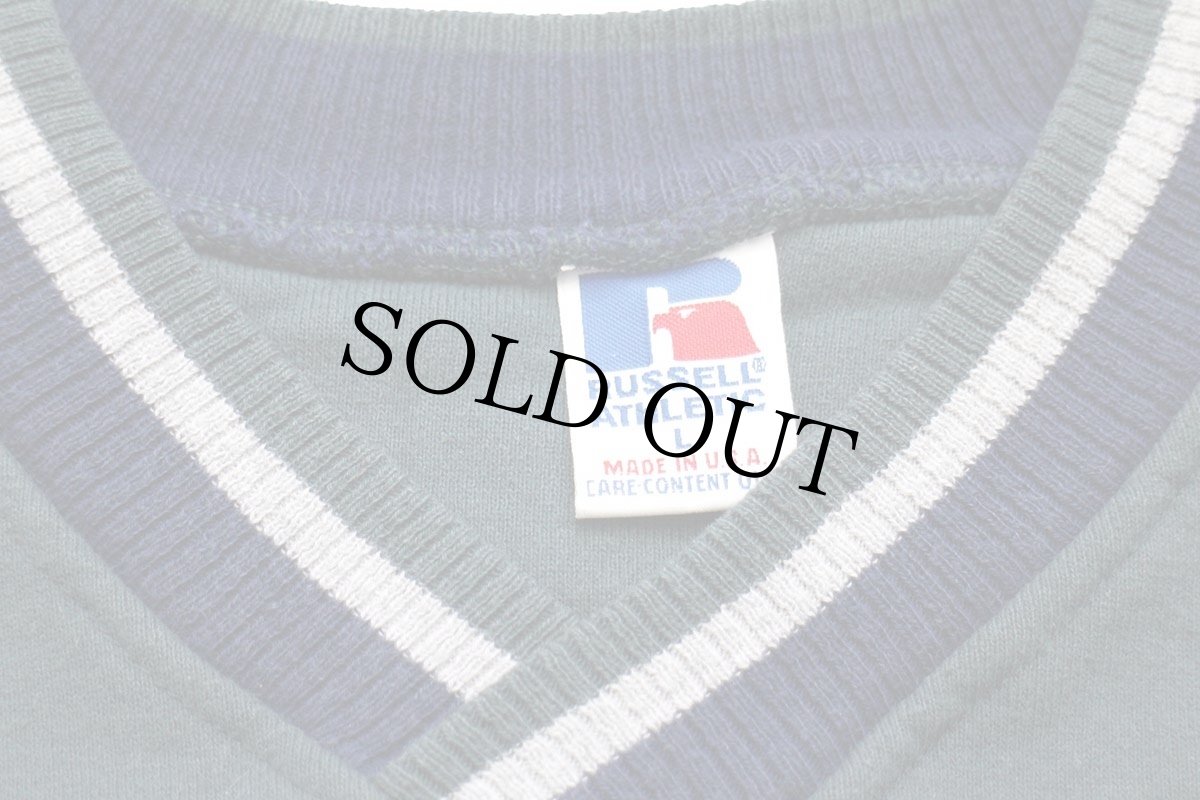 画像4: 90s USA製 RUSSELLラッセル 無地 Vネック リブライン スウェット 深緑 L (4)