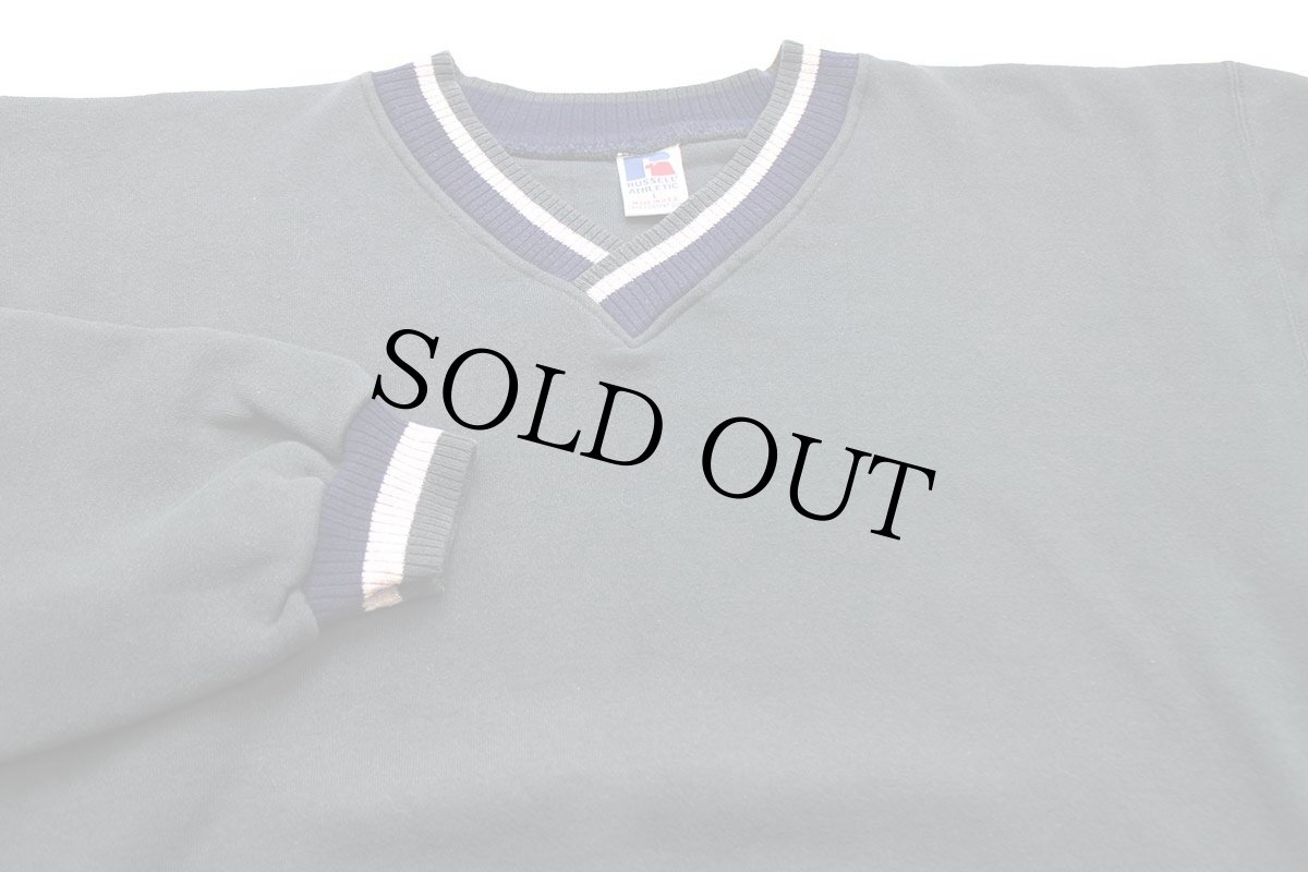 画像3: 90s USA製 RUSSELLラッセル 無地 Vネック リブライン スウェット 深緑 L (3)