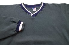 画像3: 90s USA製 RUSSELLラッセル 無地 Vネック リブライン スウェット 深緑 L (3)