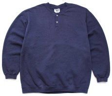 画像1: 90s USA製 Leeリー 無地 ヘンリーネック スウェット ナス紺 L★ブランク (1)