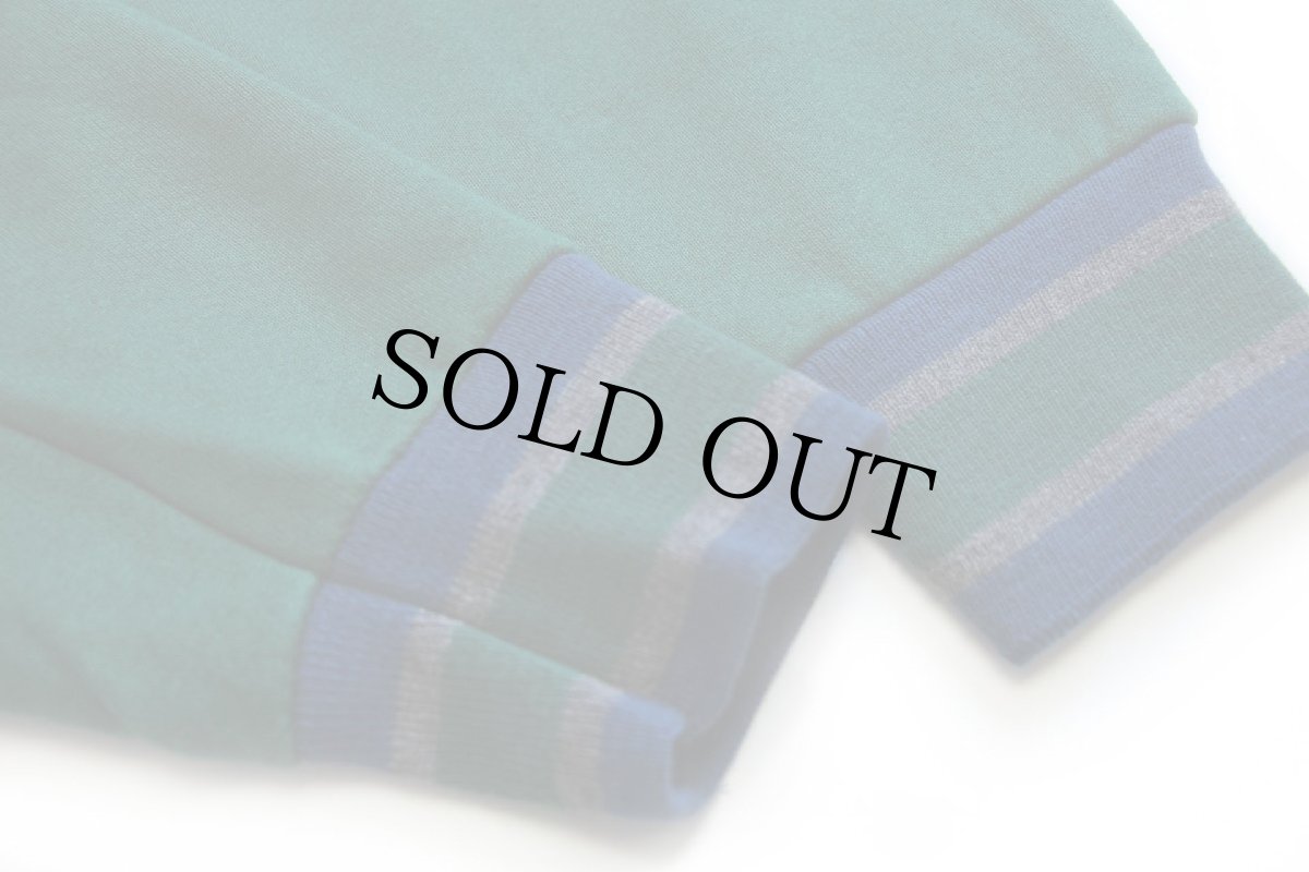 画像7: デッドストック★90s USA製 Hanes Signature ツートン モックネック リブライン スウェット 緑×青 L (7)