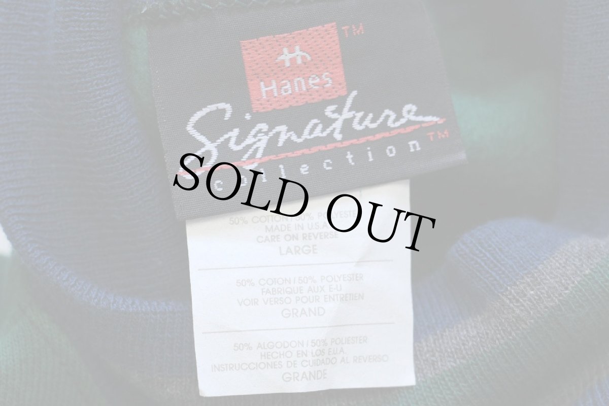 画像5: デッドストック★90s USA製 Hanes Signature ツートン モックネック リブライン スウェット 緑×青 L (5)