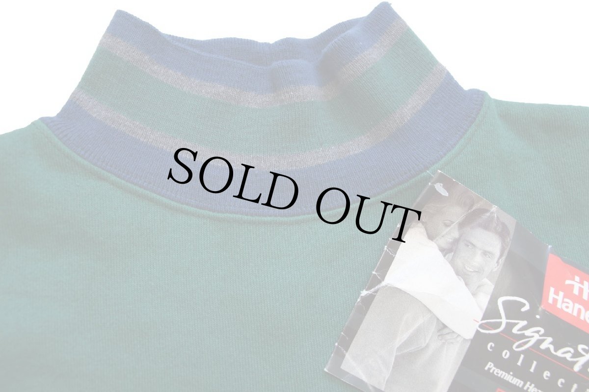 画像4: デッドストック★90s USA製 Hanes Signature ツートン モックネック リブライン スウェット 緑×青 L (4)