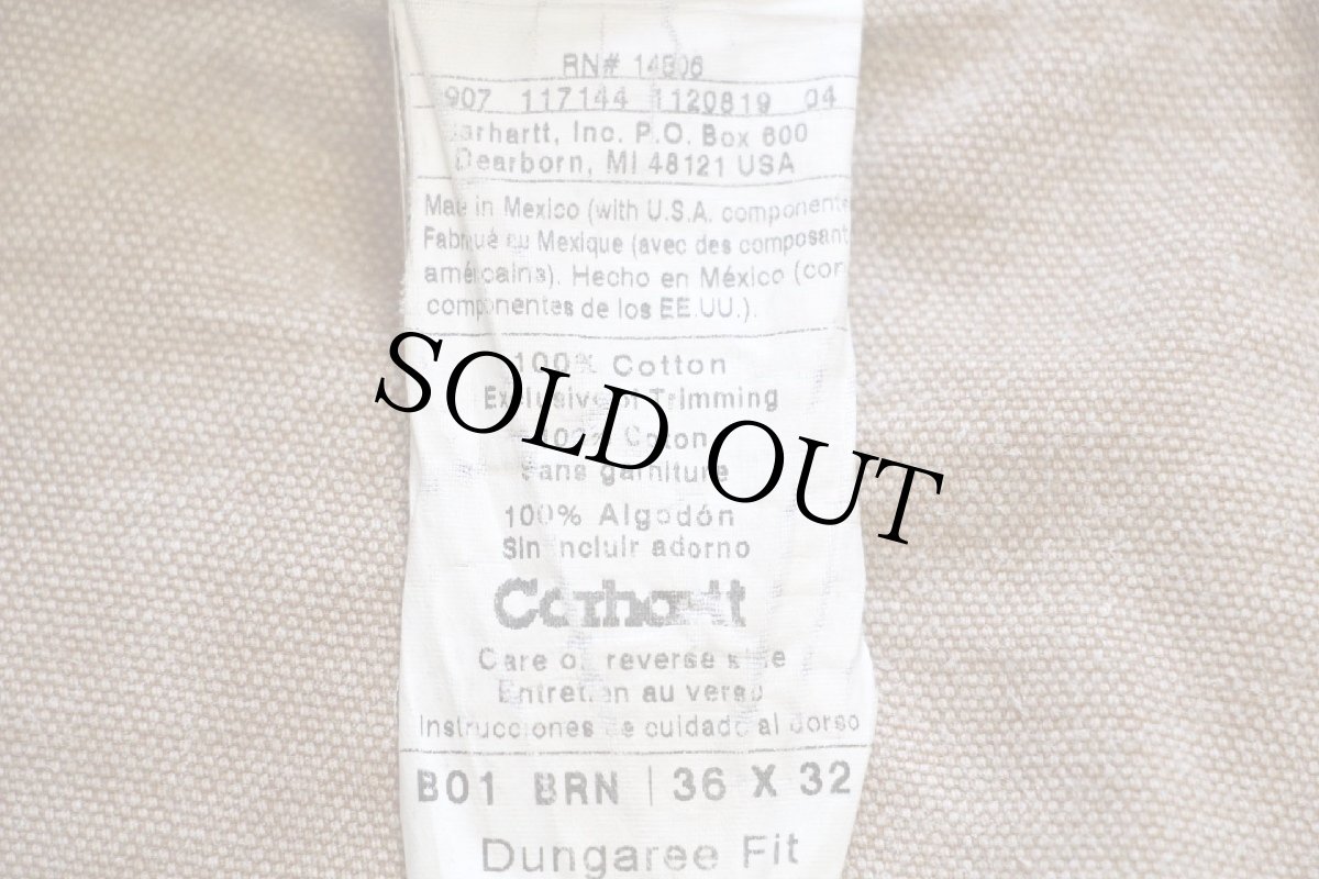 画像6: 00s メキシコ製 carharttカーハート ダブルニー ダック地 ペインターパンツ 茶 フェード w36 L32 (6)