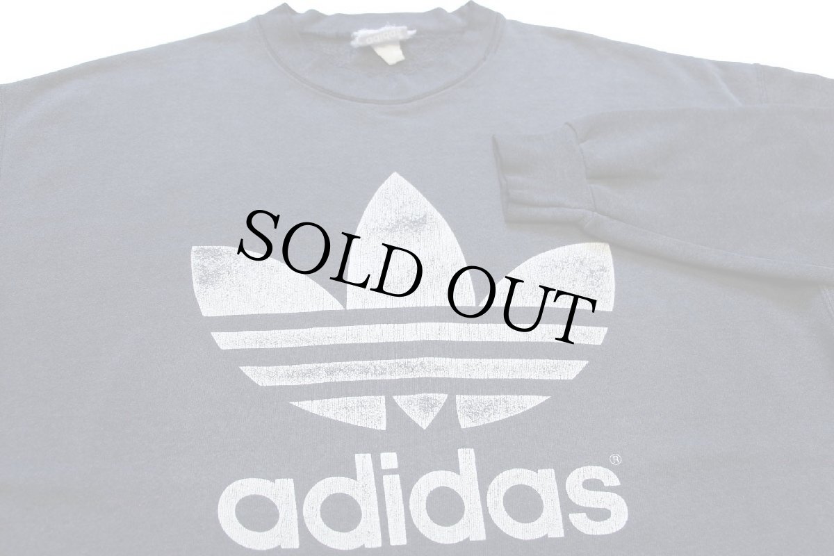 画像3: 80s USA製 adidasアディダス トレフォイル ビッグロゴ ひび割れプリント スウェット 黒 フェード (3)