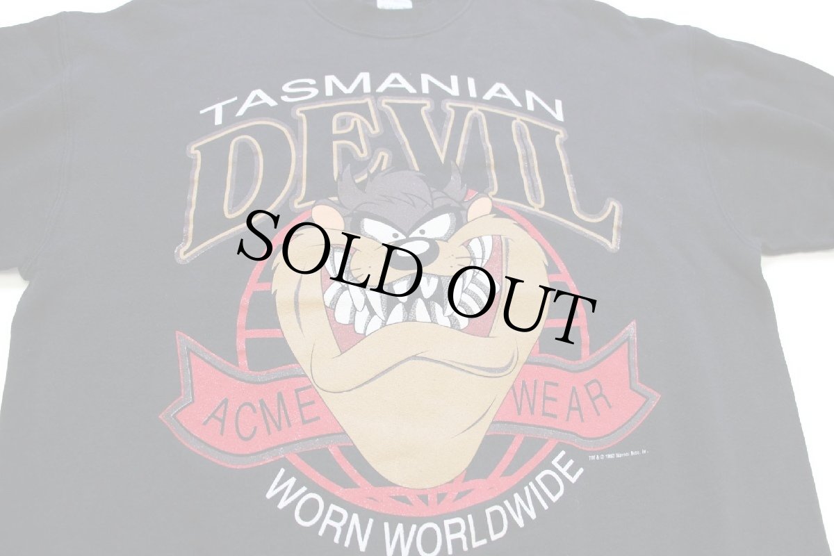 画像3: 90s USA製 Warner Bros LOONEY TUNES TASMANIAN DEVIL タズマニアンデビル スウェット 黒 XL (3)