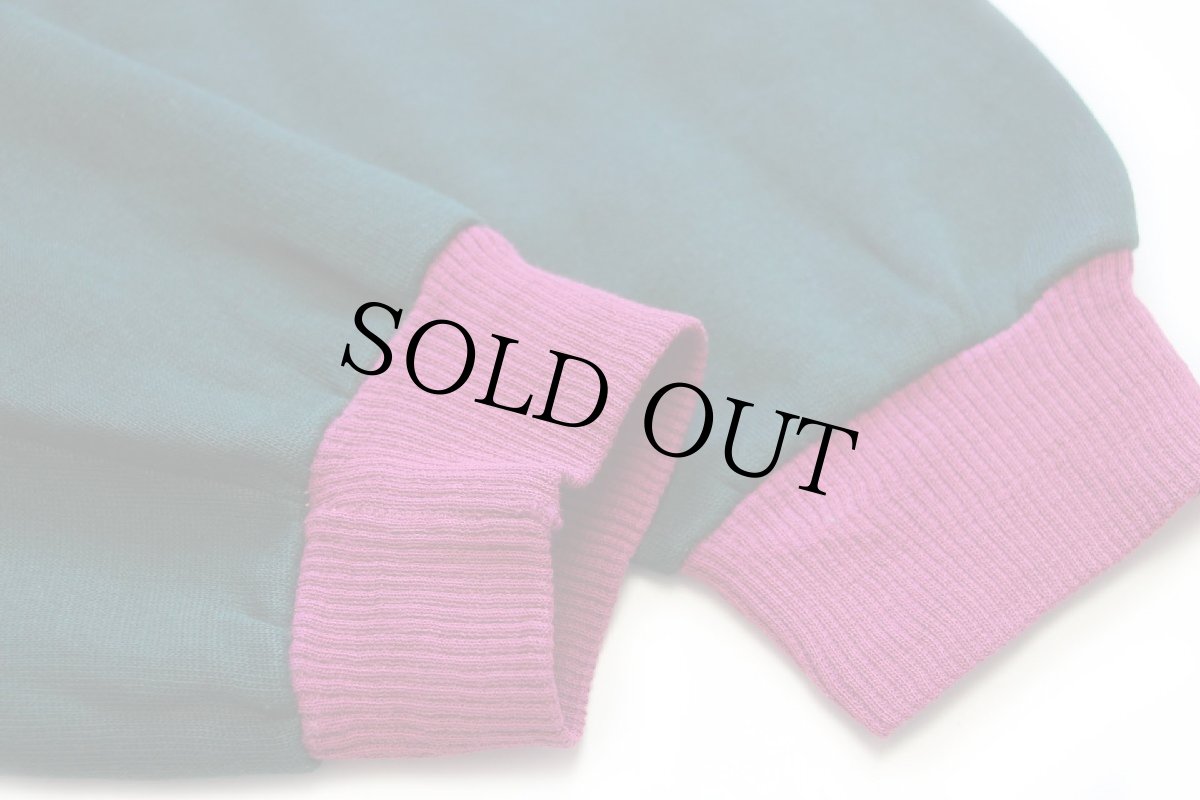 画像6: 80s イタリア製 PEANUTS SNOOPY スヌーピー ベースボール 刺繍 ツートン スウェット 深緑×ピンク M (6)