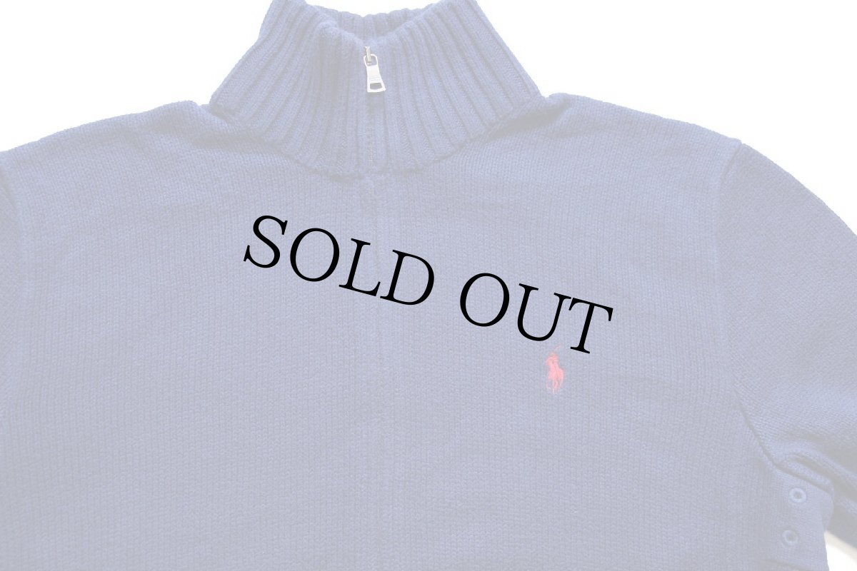 画像3: 00s ポロ ラルフローレン ワンポイント ハイネック フルジップ コットンニット セーター 濃青 M (3)