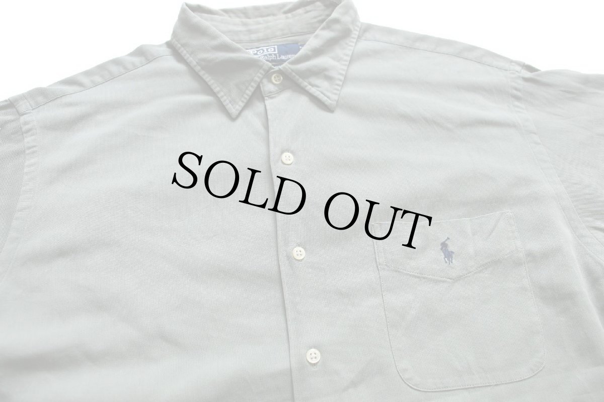 画像3: 00s ポロ ラルフローレン MARLOWE ワンポイント ポケット付き シルク×コットンシャツ グリーングレー XL (3)