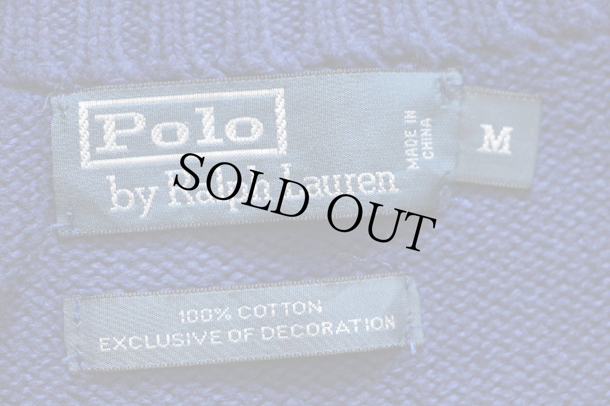 画像4: 00s ポロ ラルフローレン ワンポイント ハイネック フルジップ コットンニット セーター 濃青 M (4)