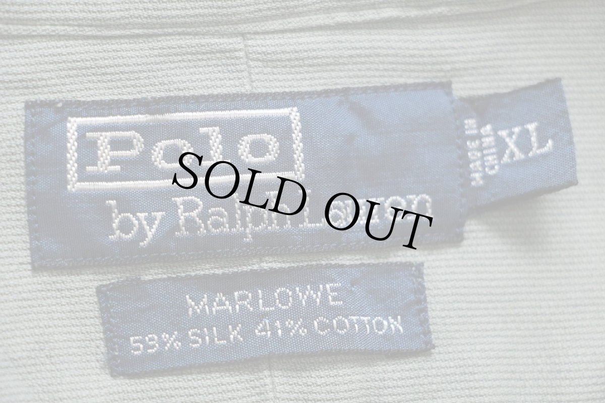 画像4: 00s ポロ ラルフローレン MARLOWE ワンポイント ポケット付き シルク×コットンシャツ グリーングレー XL (4)