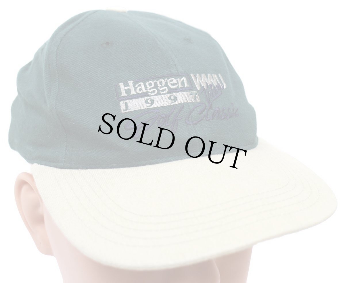 画像1: デッドストック★90s Haggen WWU 1997 Golf Classic Vikings 刺繍 ツートン 切り替え コットンキャップ 緑×カーキ (1)