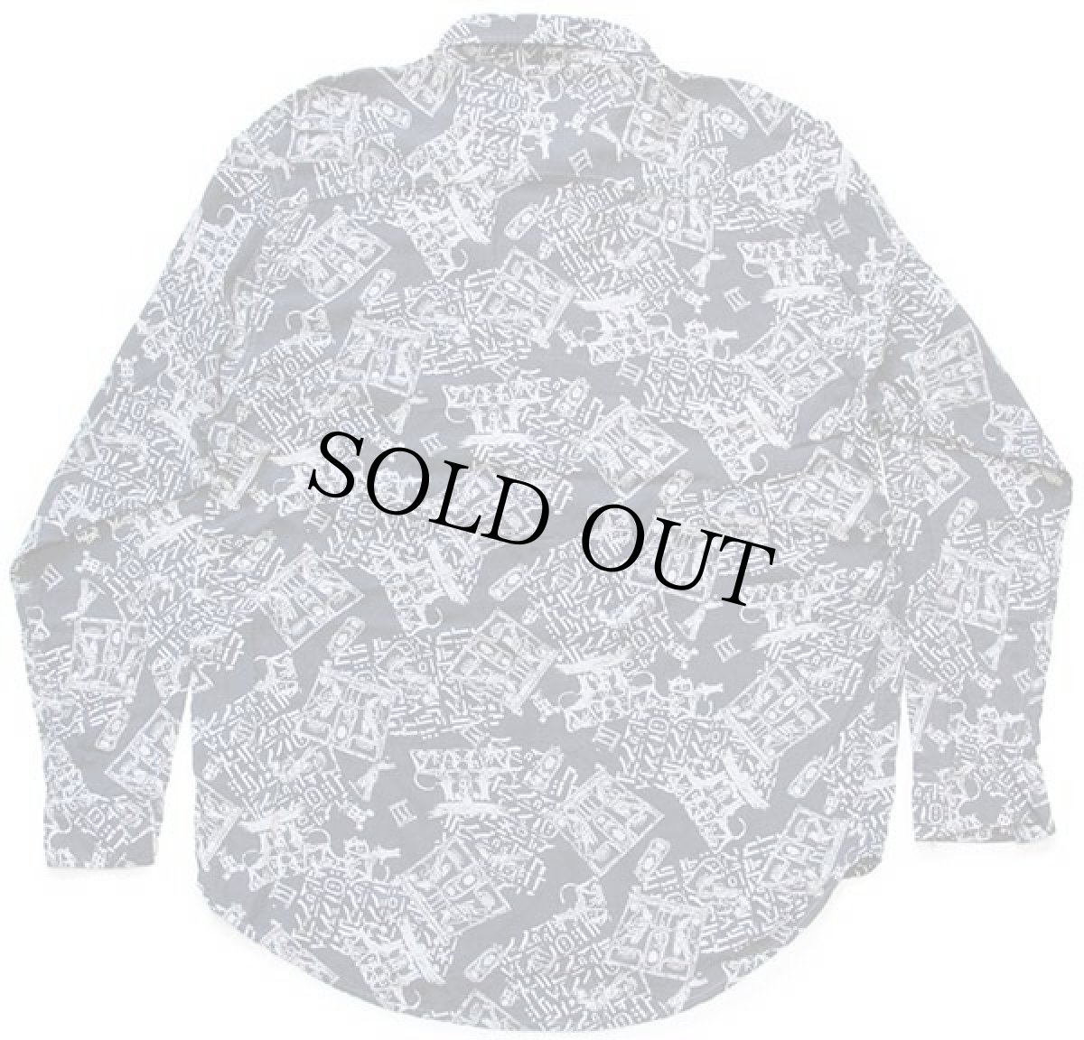 画像2: 80s イタリア製 UNKNOWN アート 総柄 レーヨンシャツ 炭黒 L (2)