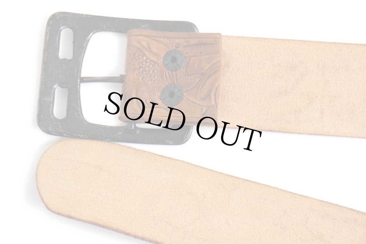 画像3: 70s フラワー リーフ カービング レザーベルト ブラウン (3)